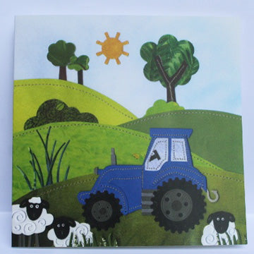 Blue tractor greetings card
