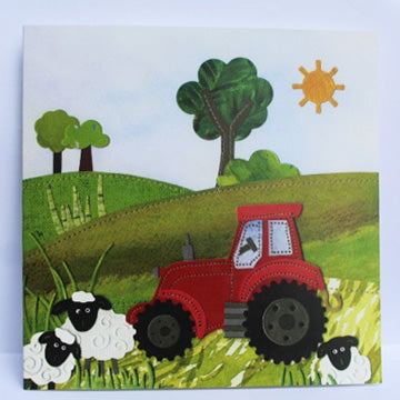 red tractor greetings card
